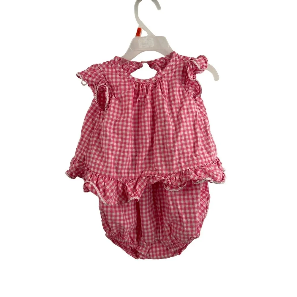 Ralph Lauren Gingham Bloomer Set 12M Pink Ruffle Ric-Rac Baby Girl